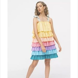 NWT Pitusa pastel tiered rainbow mini dress tie sleeves